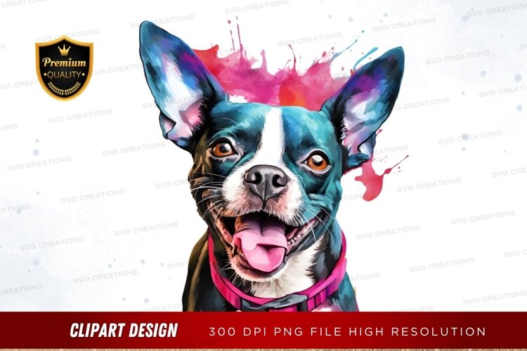 Playful boston terrier with watercolor splash example image 1