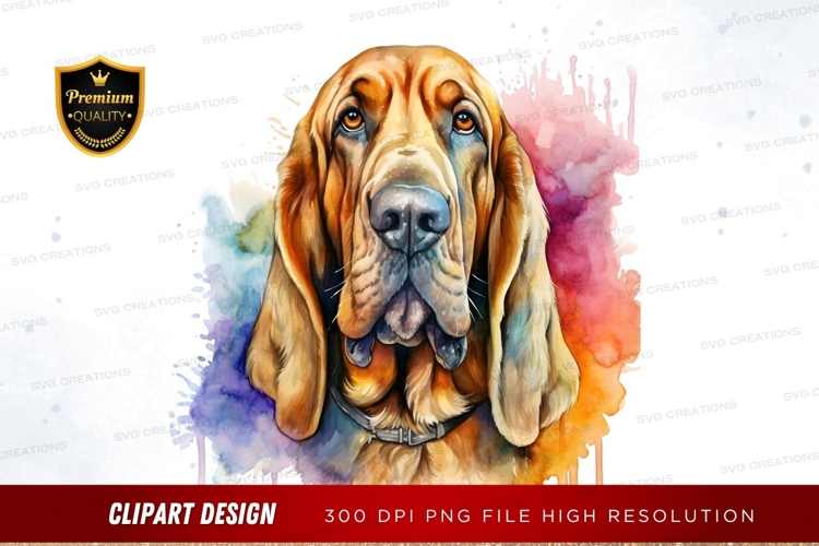Watercolor portrait of a basset hound