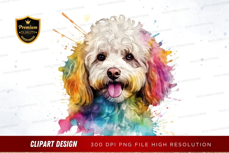Happy puppy with rainbow splash