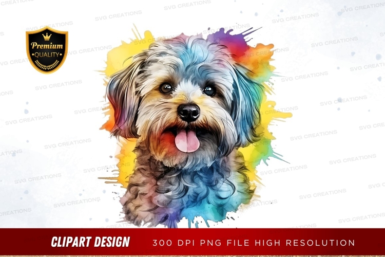 Happy dog with colorful splash