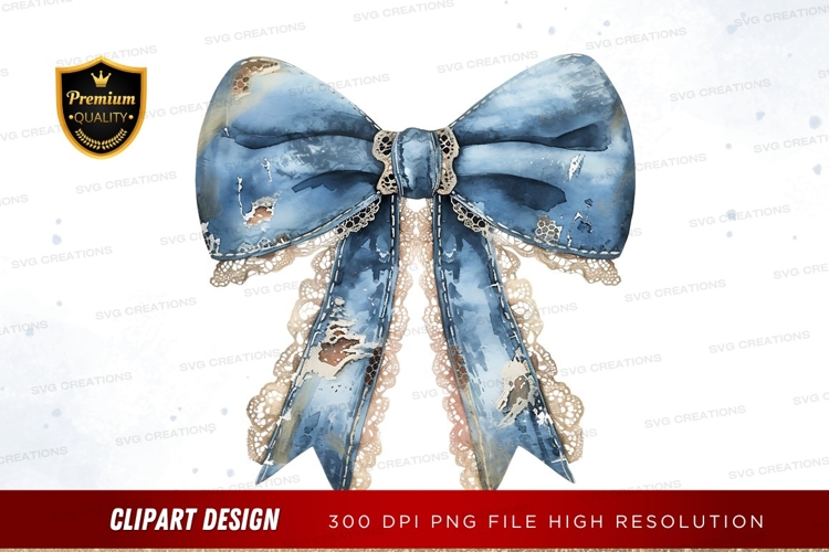 Elegant blue bow with lace details