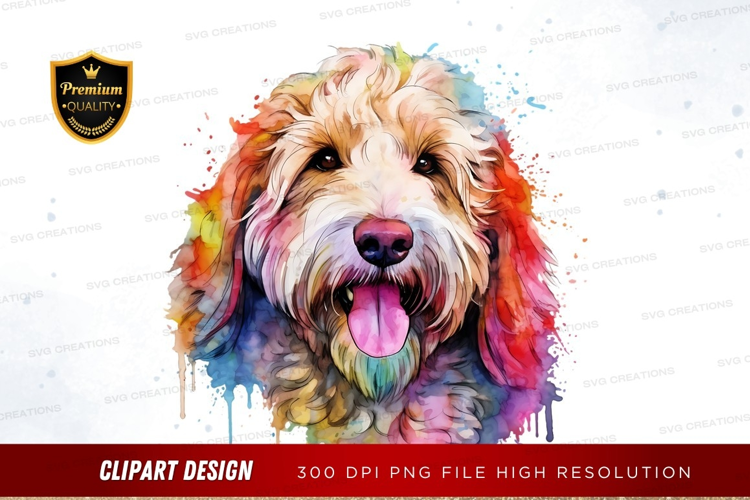 Happy dog with colorful watercolor splash