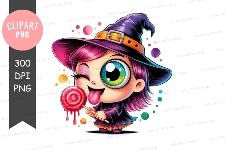 Cute witch enjoying a lollipop