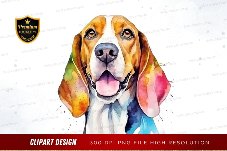 Watercolor basset hound dog