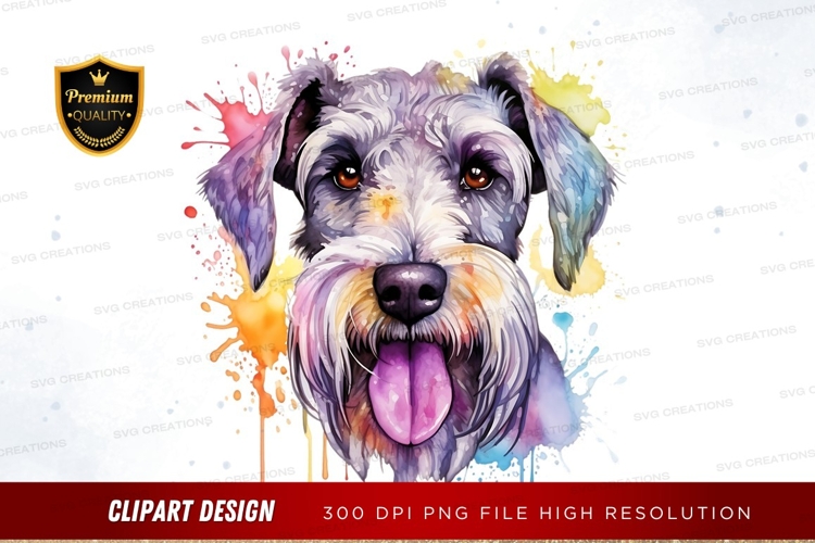 Playful dog with watercolor splash