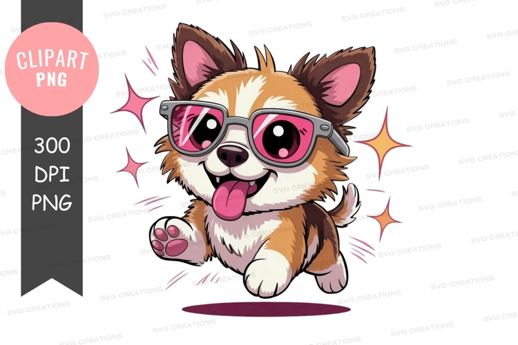 Playful puppy with sunglasses clipart png