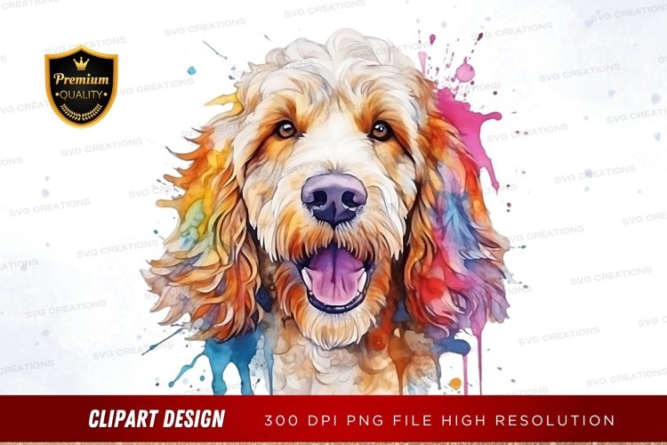 Happy dog with colorful paint splatter