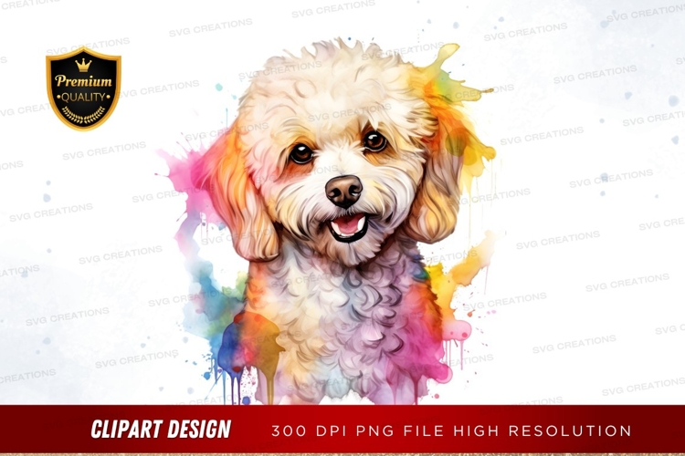 Happy puppy with watercolor splash