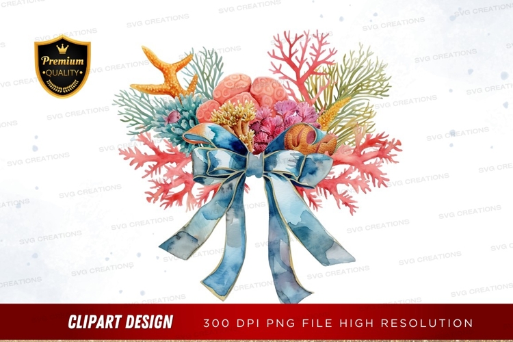 Underwater coral bouquet with blue ribbon