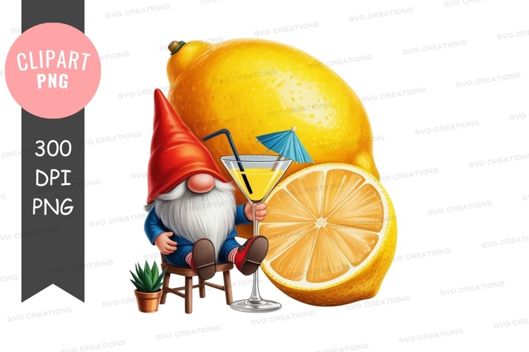 Relaxing gnome with lemon cocktail