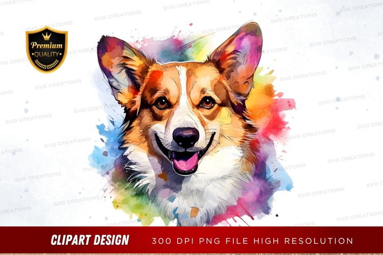 Happy corgi in watercolor