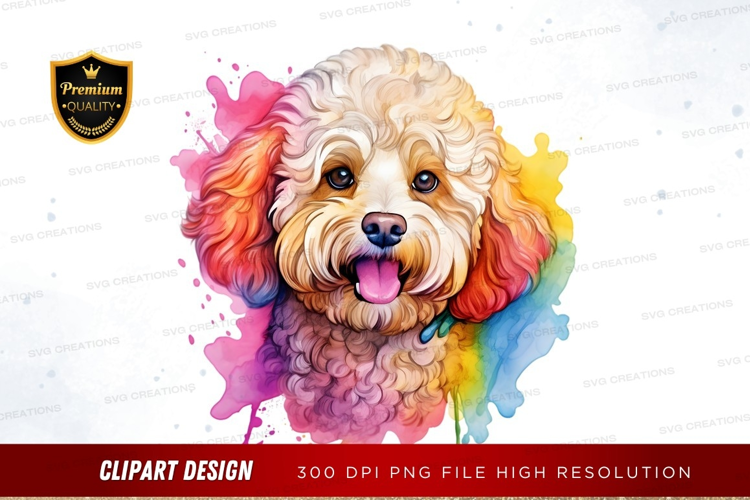 Happy puppy with rainbow splash