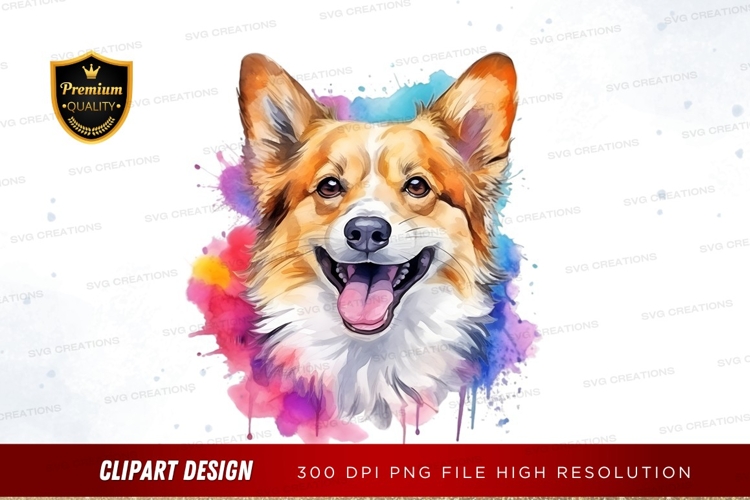 Happy corgi with watercolor splash