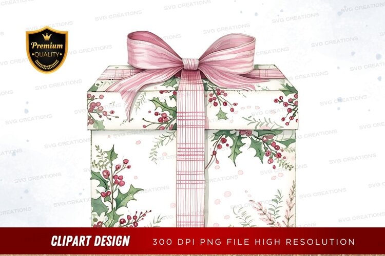 Decorative gift box with holly leaves and berries example image 1