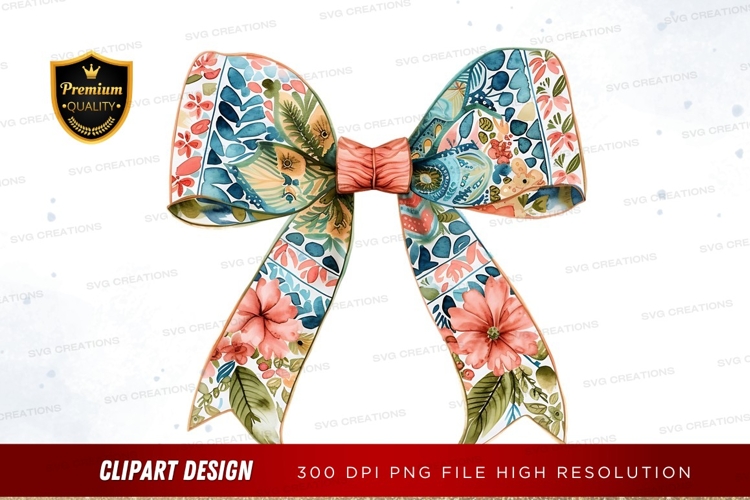Floral patterned bow clipart png