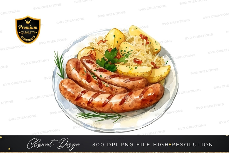Grilled sausages with potatoes and sauerkraut