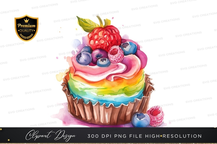 Delicious rainbow cupcake with berries