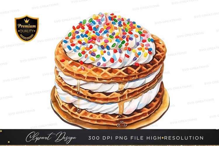 Stack of waffles with whipped cream and sprinkles