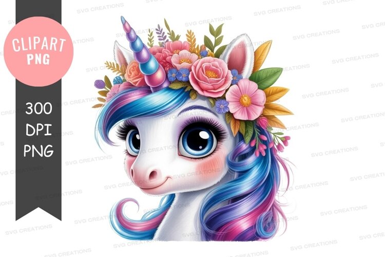 Magical unicorn with floral crown example image 1