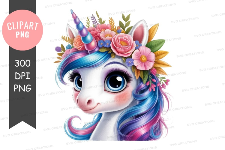 Magical unicorn with floral crown