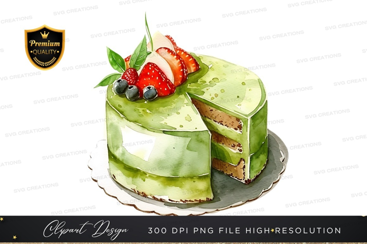 Green matcha cake with berries