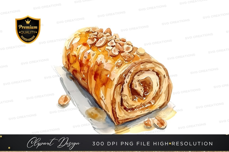 Delicious rolled cake with caramel and nuts