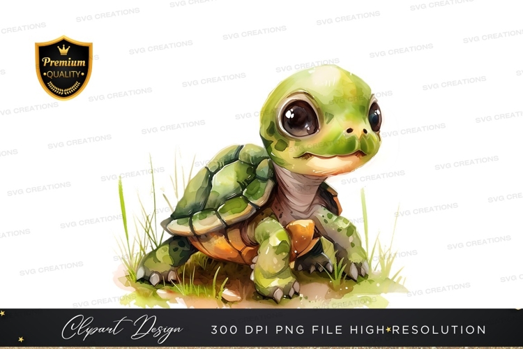 Adorable baby turtle in the grass