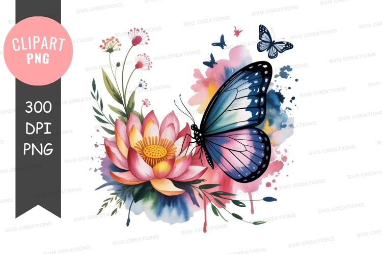Blue butterfly on lotus flower