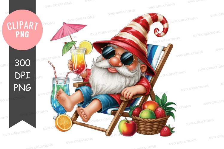 Relaxing gnome with summer drinks