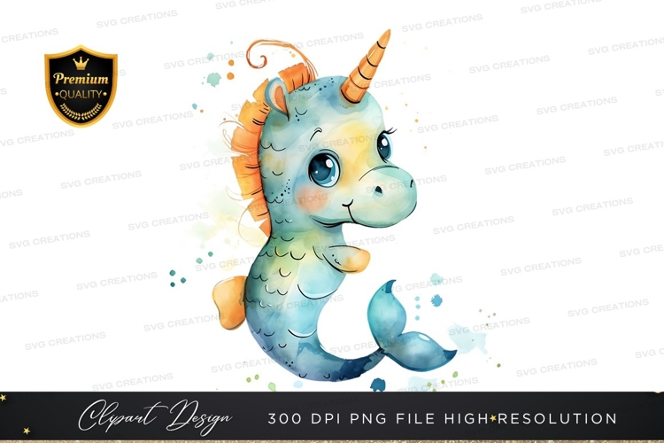 Whimsical unicorn seahorse clipart png