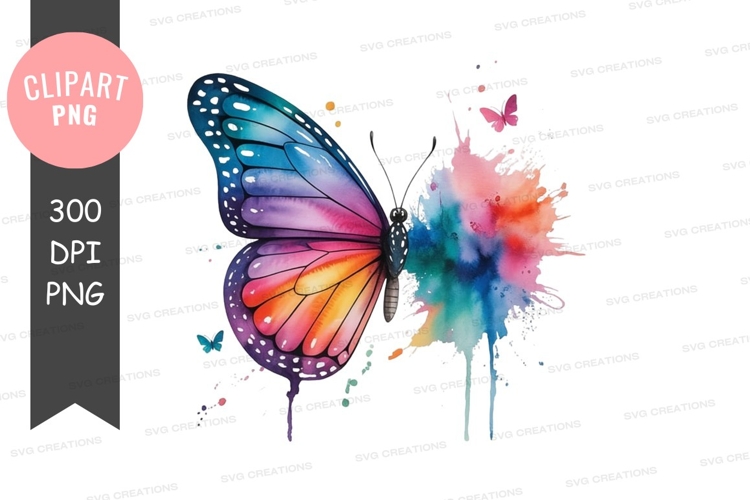 Colorful butterfly with watercolor splash