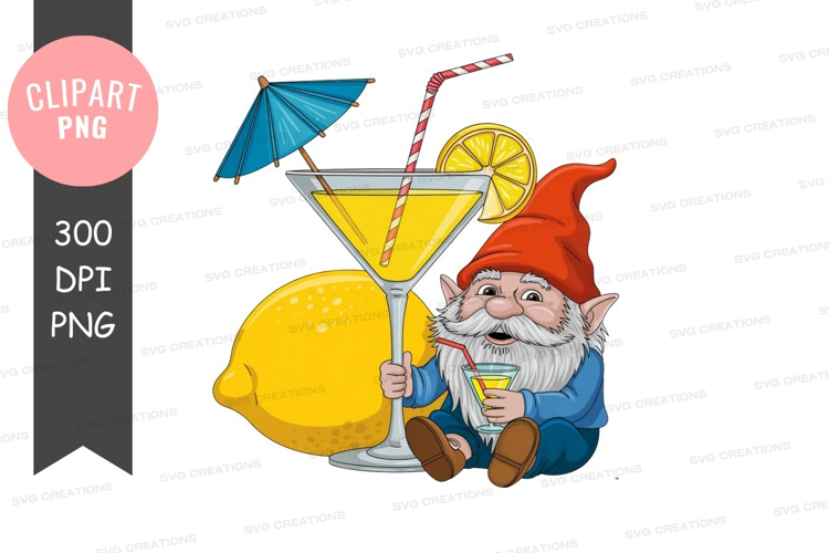 Gnome enjoying a lemon cocktail