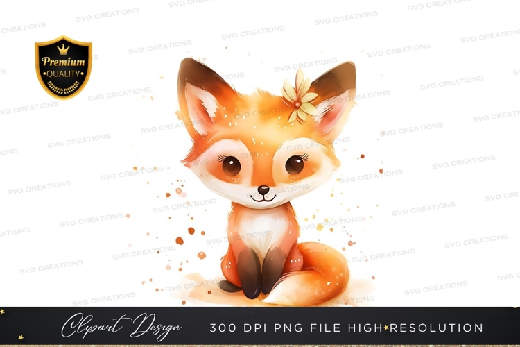 Cute Watercolor Fox Clipart Image 15