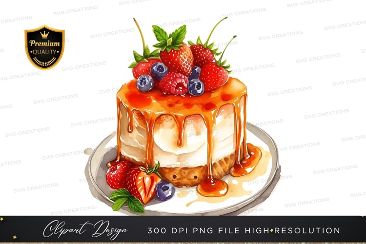 Delicious caramel drizzle cake with berries