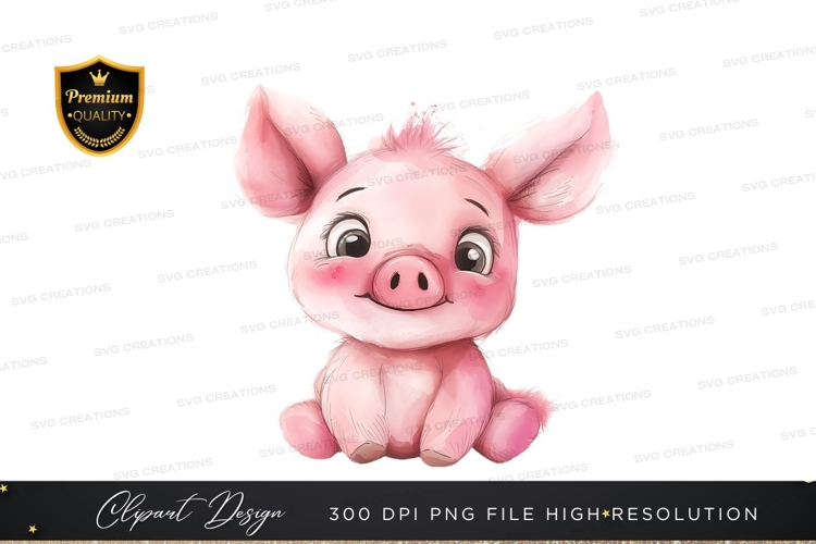 Cute pink pig clipart png
