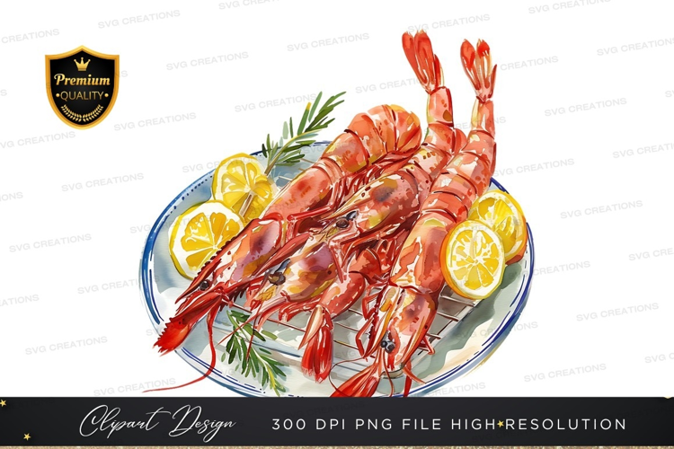 Plate of shrimp with lemon and herbs
