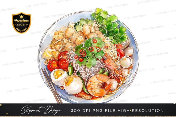 Delicious seafood noodle bowl clipart png