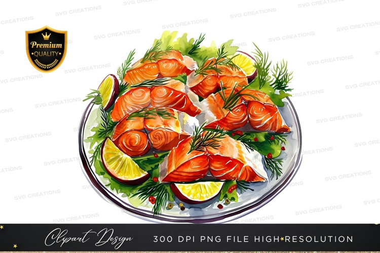 Plate of salmon slices with lemon and fennel