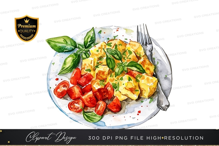 Delicious omelette with tomatoes and basil