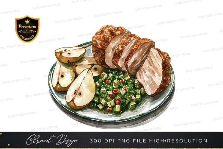 Roasted turkey with pear and salad