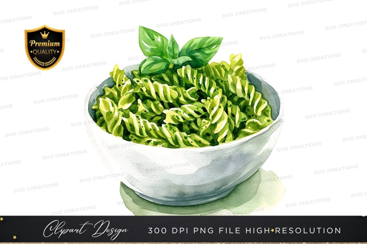 Green pasta with basil leaves