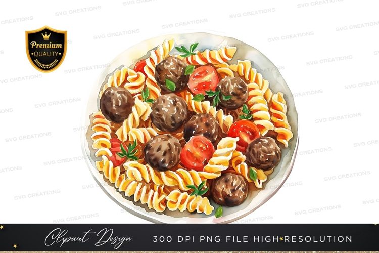 Delicious pasta dish with meatballs and tomatoes