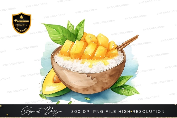 Mango sticky rice in coconut bowl