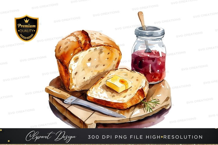 Breakfast bread with butter and jam