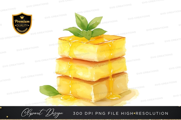 Stack of flan with caramel drizzle clipart png