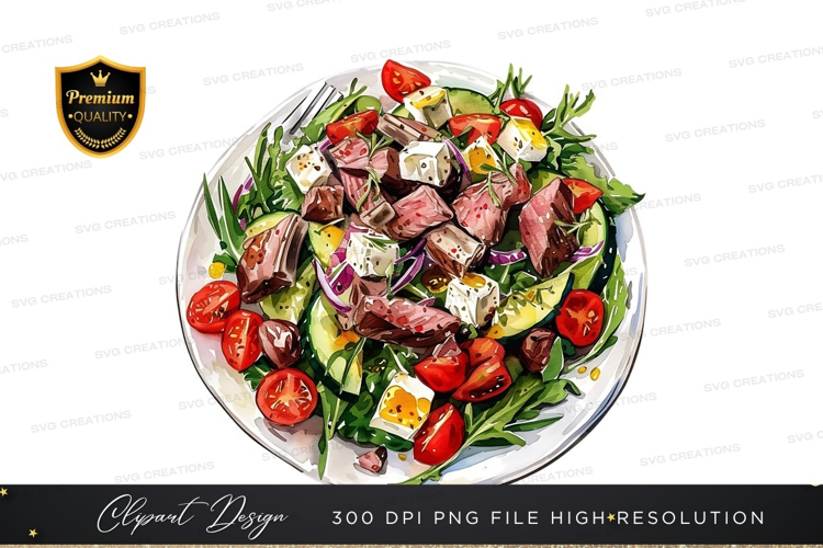 Fresh salad with grilled meat and feta cheese