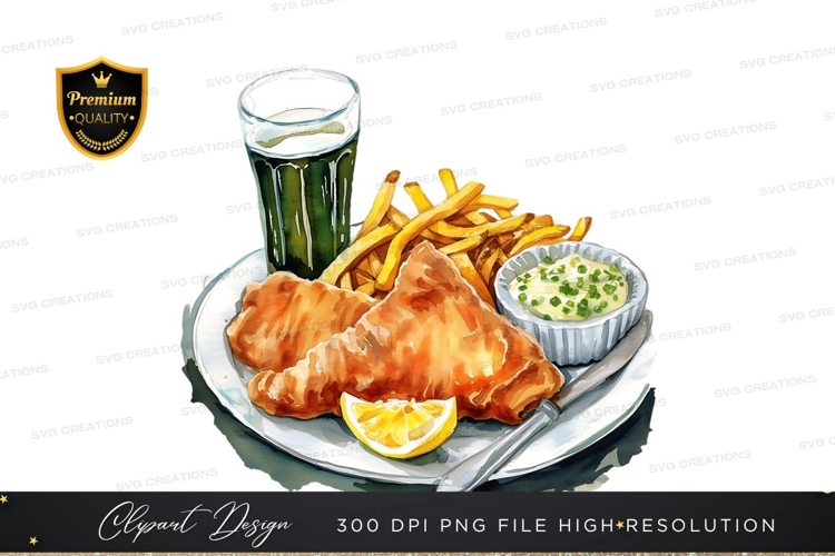 Classic fish and chips with a glass of beer
