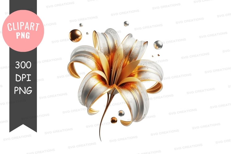 Golden and silver abstract flower clipart png