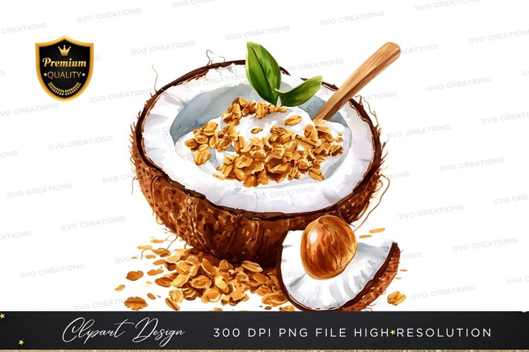 Coconut bowl with granola and yogurt