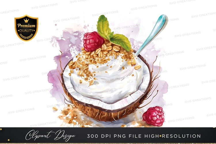 Coconut yogurt with granola and raspberries